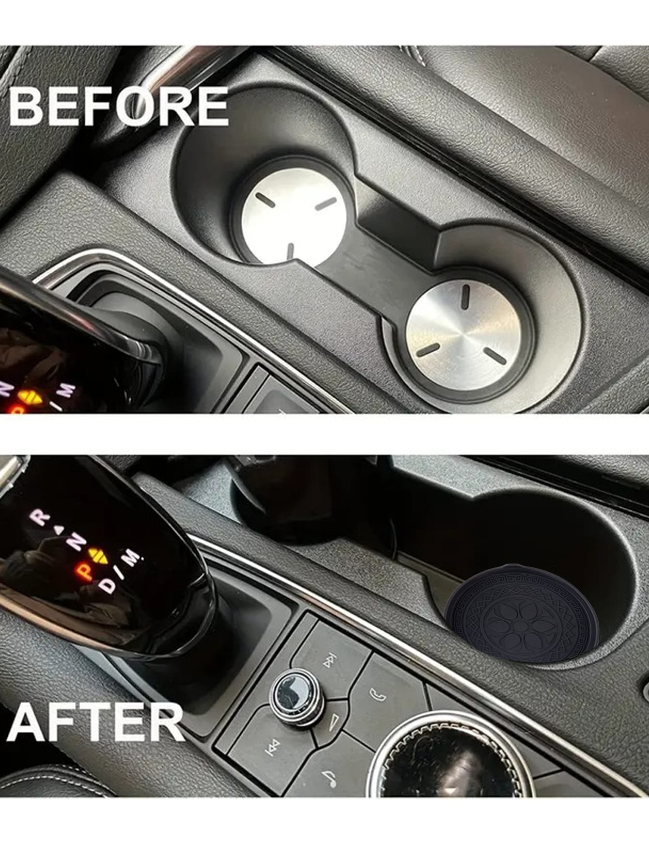 2pcs Black Circular Textured Silicone Cup Holders, Universal Anti-Slip Anti-Spill Anti-Dust Car Interior Accessories Suitable For Toyota And Vehicles