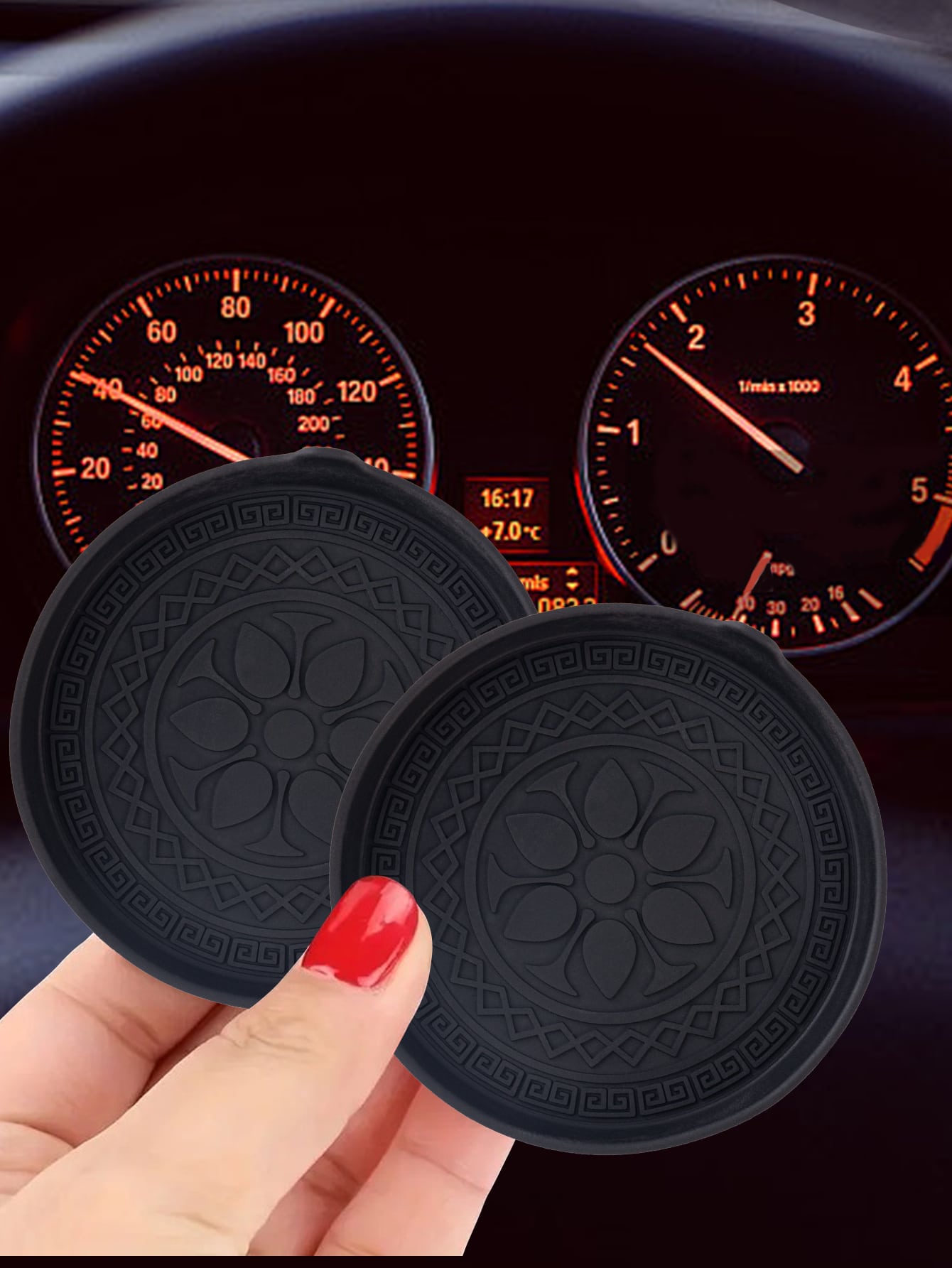 2pcs Black Circular Textured Silicone Cup Holders, Universal Anti-Slip Anti-Spill Anti-Dust Car Interior Accessories Suitable For Toyota And Vehicles