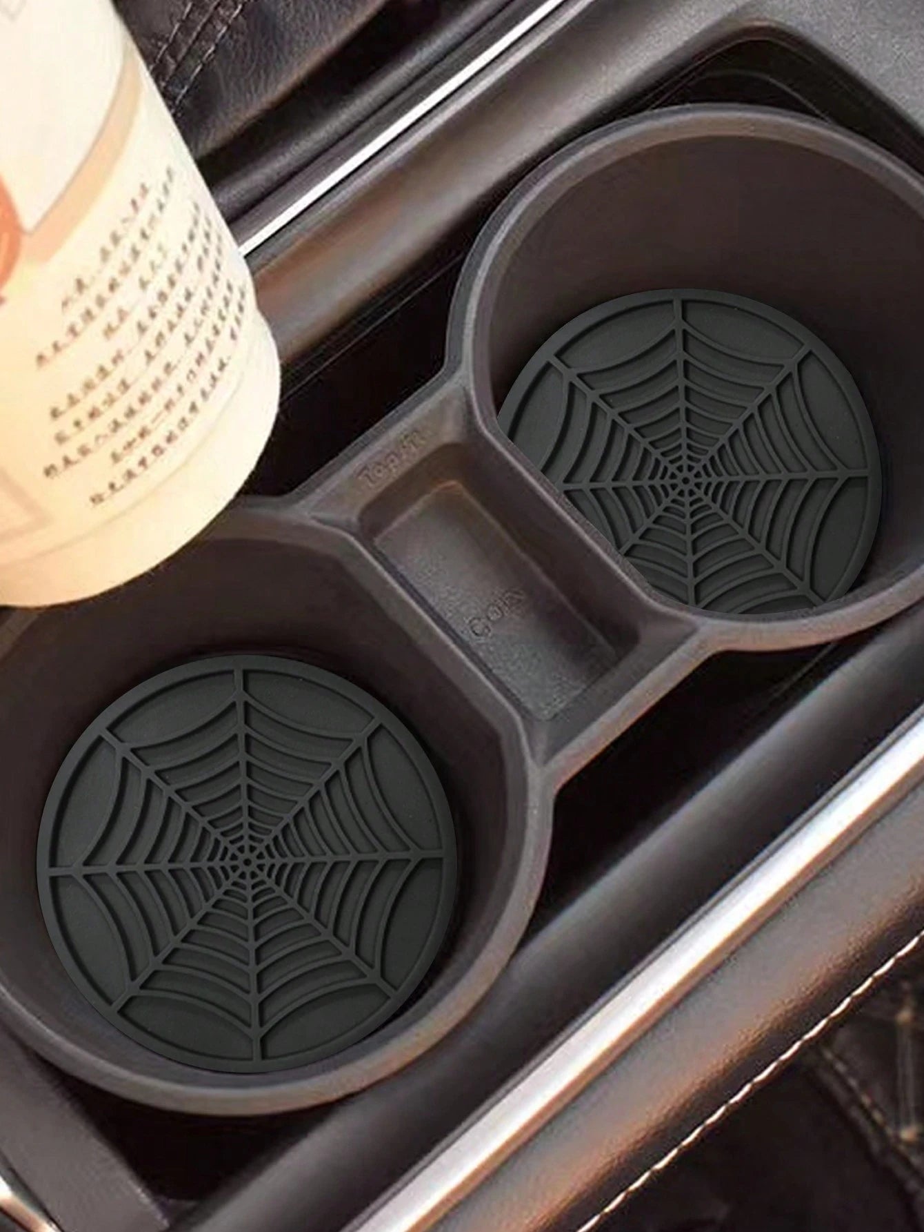 2pcs Car Cup Holder Anti-slip Pad Creative Decoration Spider Web Design