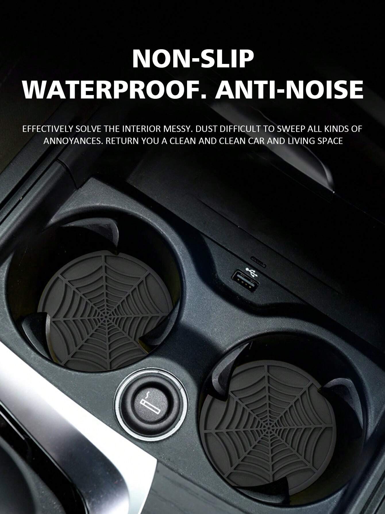 2pcs Car Cup Holder Anti-slip Pad Creative Decoration Spider Web Design