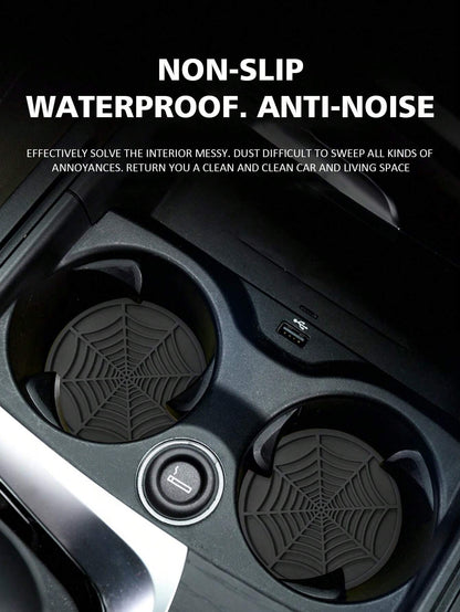 2pcs Car Cup Holder Anti-slip Pad Creative Decoration Spider Web Design