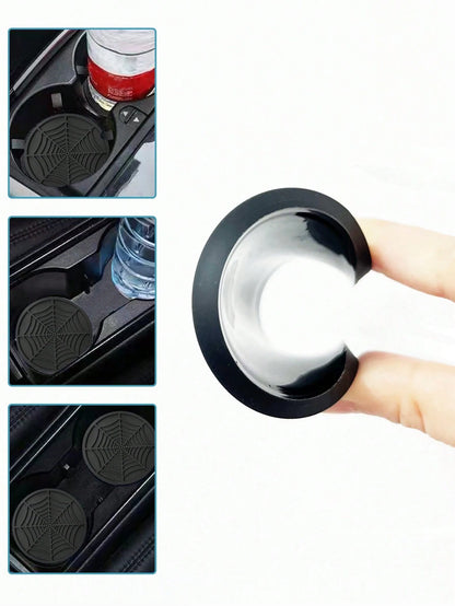 2pcs Car Cup Holder Anti-slip Pad Creative Decoration Spider Web Design