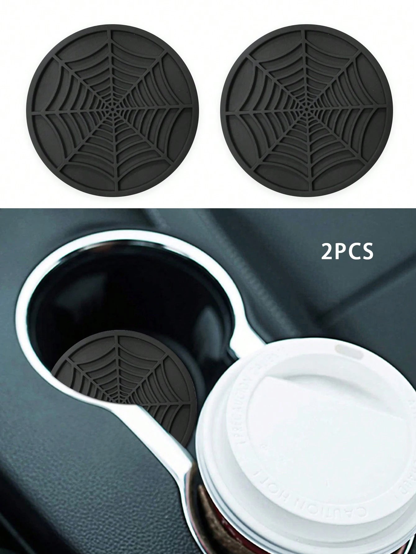 2pcs Car Cup Holder Anti-slip Pad Creative Decoration Spider Web Design
