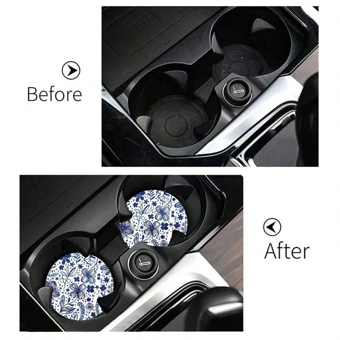 2pcs Car Cup Holder Coasters, Anti-Slip Shockproof Universal Fashion Car Coasters, Insert Interior Accessories, Party Gift