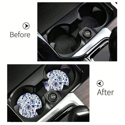 2pcs Car Cup Holder Coasters, Anti-Slip Shockproof Universal Fashion Car Coasters, Insert Interior Accessories, Party Gift