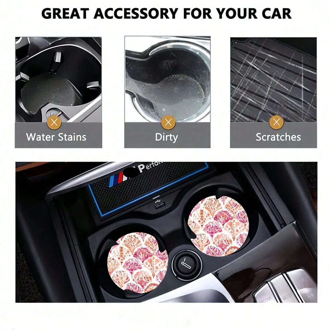 2pcs Car Cup Holder Coasters, Anti-Slip Shockproof Universal Fashion Car Coasters, Insert Interior Accessories, Party Gift