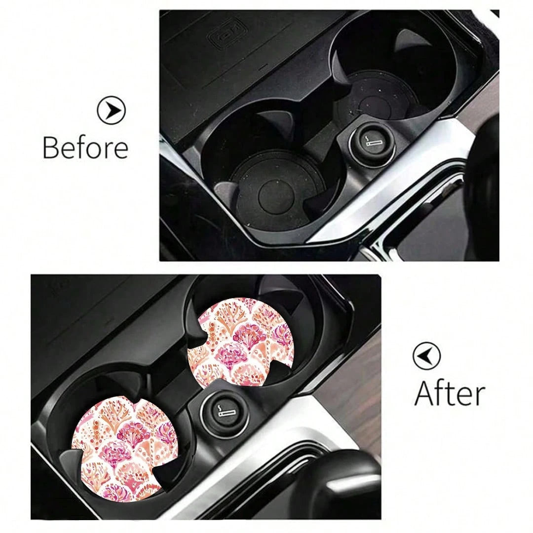 2pcs Car Cup Holder Coasters, Anti-Slip Shockproof Universal Fashion Car Coasters, Insert Interior Accessories, Party Gift