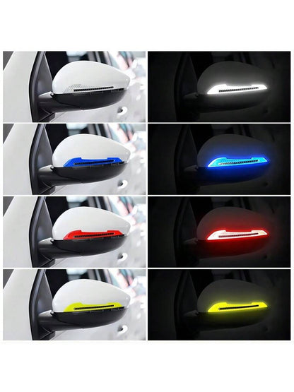 2pcs Car Rearview Mirror Reflective Stickers-, Easy Install, Warning Decals, Vivid Colors (Red, Blue, White, Yellow, Green), Rearview Mirror Anti-Collision Stickers