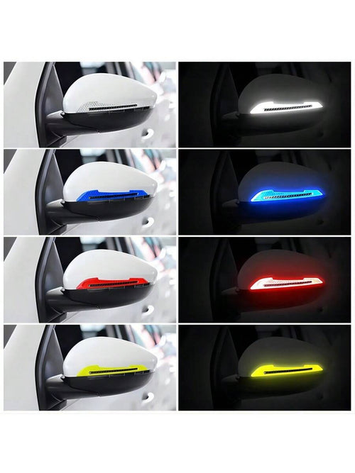 2pcs Car Rearview Mirror Reflective Stickers-, Easy Install, Warning Decals, Vivid Colors (Red, Blue, White, Yellow, Green), Rearview Mirror Anti-Collision Stickers