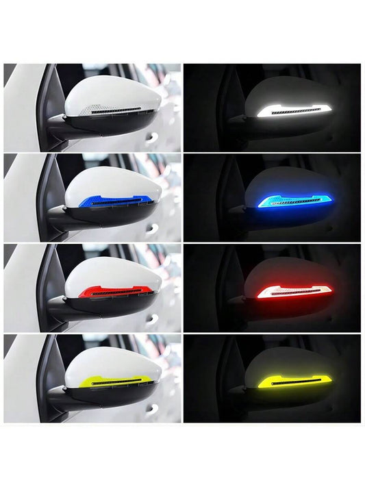 2pcs Car Rearview Mirror Reflective Stickers-, Easy Install, Warning Decals, Vivid Colors (Red, Blue, White, Yellow, Green), Rearview Mirror Anti-Collision Stickers