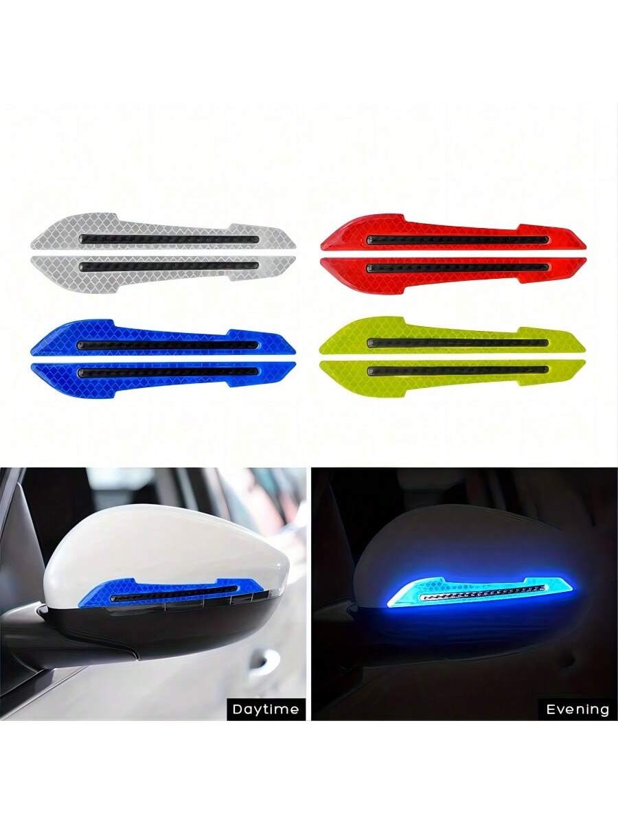 2pcs Car Rearview Mirror Reflective Stickers-, Easy Install, Warning Decals, Vivid Colors (Red, Blue, White, Yellow, Green), Rearview Mirror Anti-Collision Stickers