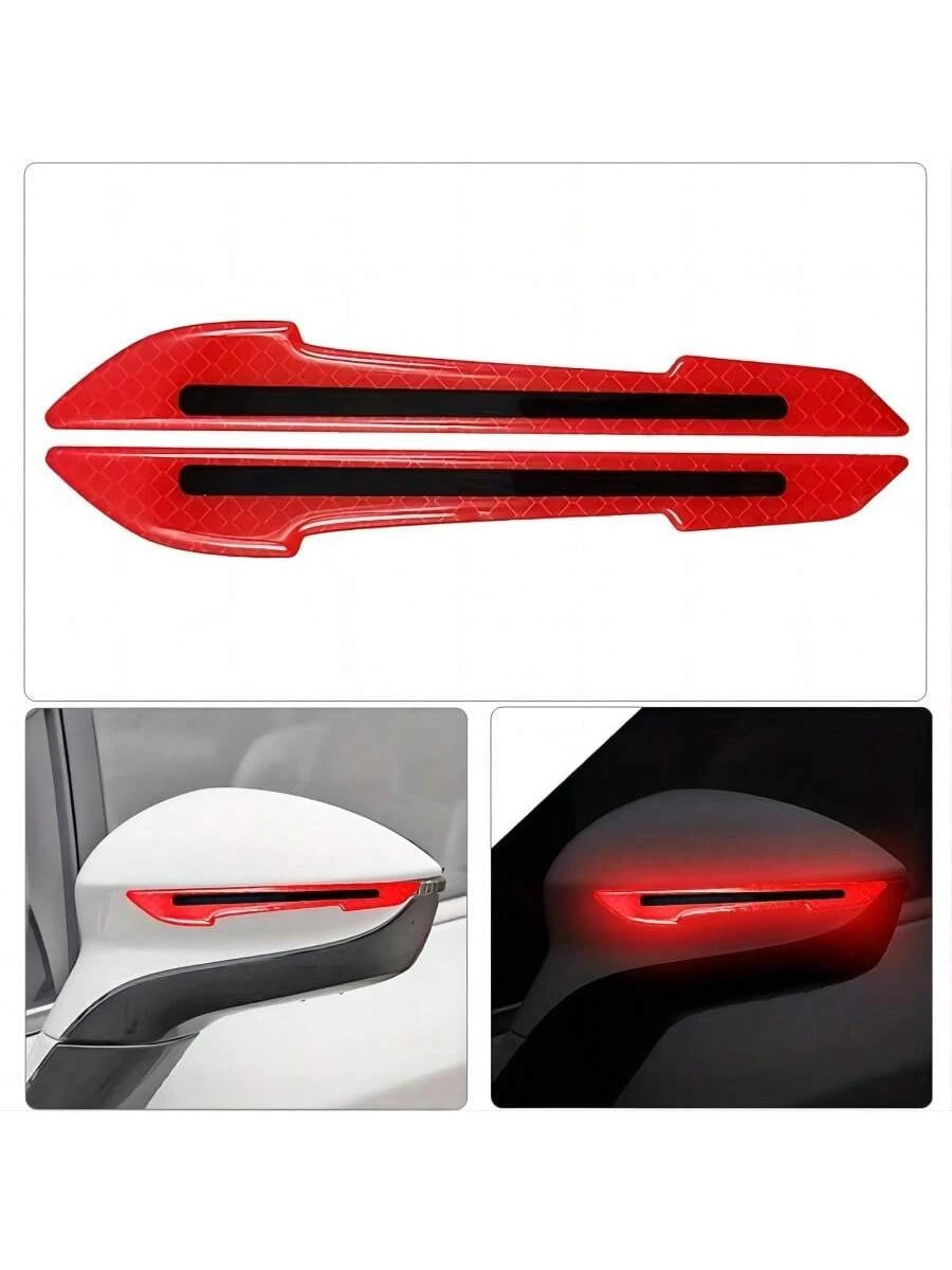 2pcs Car Rearview Mirror Reflective Stickers-, Easy Install, Warning Decals, Vivid Colors (Red, Blue, White, Yellow, Green), Rearview Mirror Anti-Collision Stickers