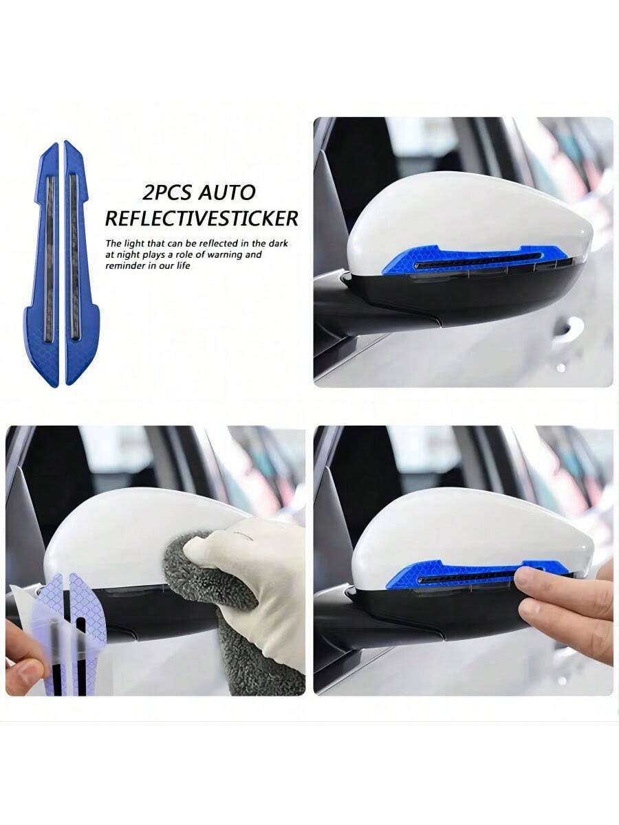 2pcs Car Rearview Mirror Reflective Stickers-, Easy Install, Warning Decals, Vivid Colors (Red, Blue, White, Yellow, Green), Rearview Mirror Anti-Collision Stickers