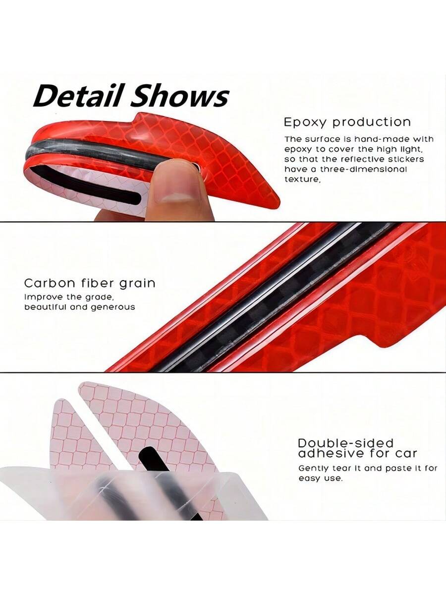 2pcs Car Rearview Mirror Reflective Stickers-, Easy Install, Warning Decals, Vivid Colors (Red, Blue, White, Yellow, Green), Rearview Mirror Anti-Collision Stickers