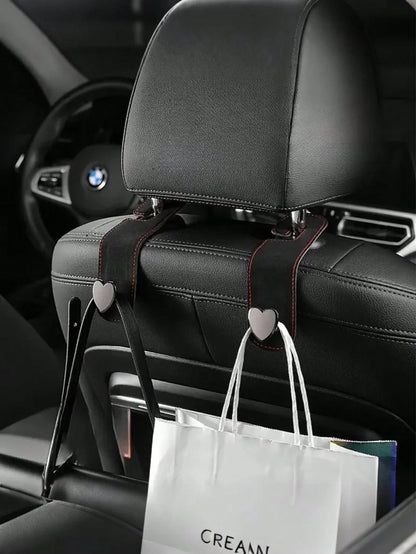 2pcs Car Seat Headrest Hooks, Creative Fashionable Heart-Shaped Premium Hooks, Car Organizer Hanger, Backseat Storage Rack, Car Clip, Interior Accessories, For Handbag, Wallet, Coat, Car Storage Rack