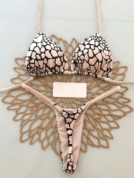 2pcs Casual Elegant Sexy Bohemian Floral Print Tie Knot Woven Bikini Swimwear, Suitable For Beach Vacation In Spring/Summer