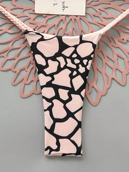 2pcs Casual Elegant Sexy Bohemian Floral Print Tie Knot Woven Bikini Swimwear, Suitable For Beach Vacation In Spring/Summer