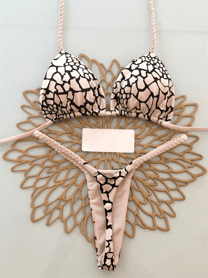 2pcs Casual Elegant Sexy Bohemian Floral Print Tie Knot Woven Bikini Swimwear, Suitable For Beach Vacation In Spring/Summer