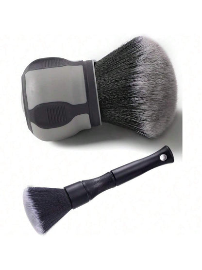 2pcs Curveball Detail Brush Car Ultra Soft Bristles Detailing Brushes Professional Auto Cleaning Brush Covers Large Area Inside Or Outside Vehicles Exterior Interior Brush- Gray