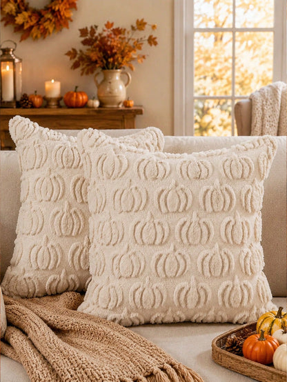 2Pcs Fall Pillow Covers 18x18 Inch Fall Decorations Autumn Rust Pumpkin Throw Pillow Cases Soft Plush Faux Fur Wool Couch Cushion Case For Chair Sofa Bedroom Living Room Home Decor