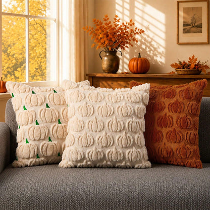 2Pcs Fall Pillow Covers 18x18 Inch Fall Decorations Autumn Rust Pumpkin Throw Pillow Cases Soft Plush Faux Fur Wool Couch Cushion Case For Chair Sofa Bedroom Living Room Home Decor