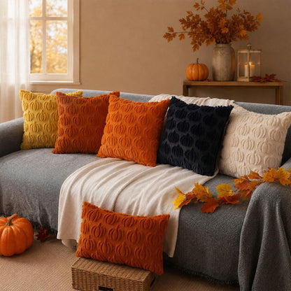 2Pcs Fall Pillow Covers 18x18 Inch Fall Decorations Autumn Rust Pumpkin Throw Pillow Cases Soft Plush Faux Fur Wool Couch Cushion Case For Chair Sofa Bedroom Living Room Home Decor