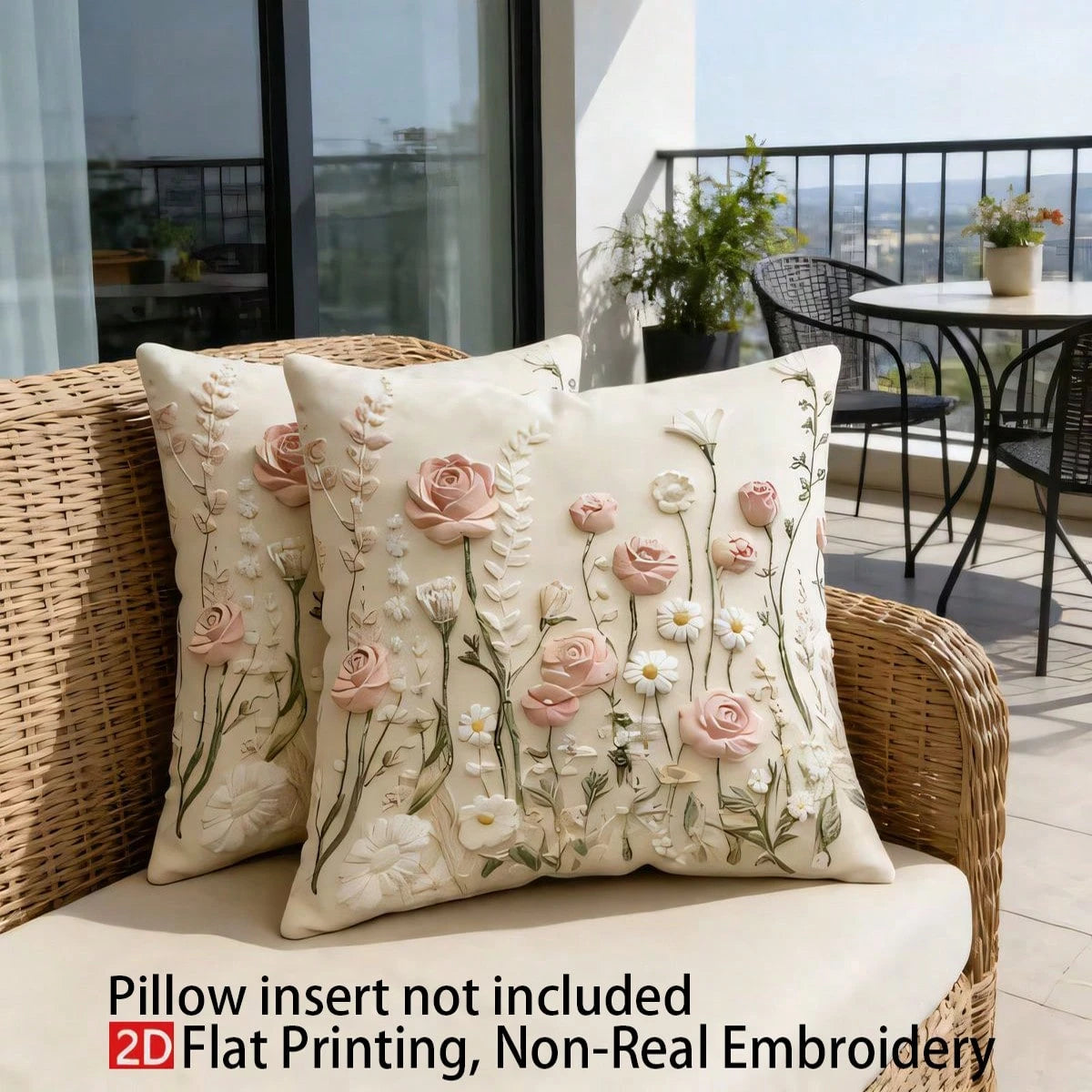 2pcs Floral Pink Rose & Daisy Pattern Flat Printed Pillow Covers, Soft & Comfortable Polyester, 45x45cm (17.72x17.72inch), Zipper Closure, Machine Washable, Suitable For Home Decor, Living Room, Bedro