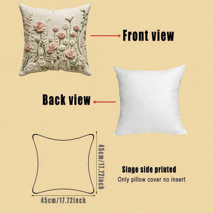 2pcs Floral Pink Rose & Daisy Pattern Flat Printed Pillow Covers, Soft & Comfortable Polyester, 45x45cm (17.72x17.72inch), Zipper Closure, Machine Washable, Suitable For Home Decor, Living Room, Bedro