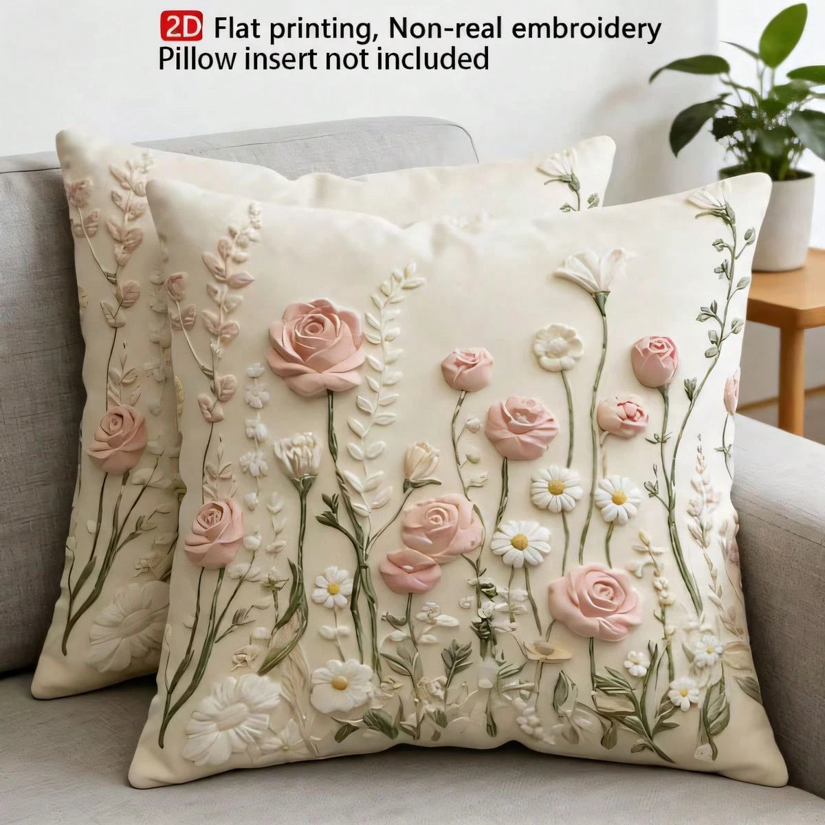 2pcs Floral Pink Rose & Daisy Pattern Flat Printed Pillow Covers, Soft & Comfortable Polyester, 45x45cm (17.72x17.72inch), Zipper Closure, Machine Washable, Suitable For Home Decor, Living Room, Bedro