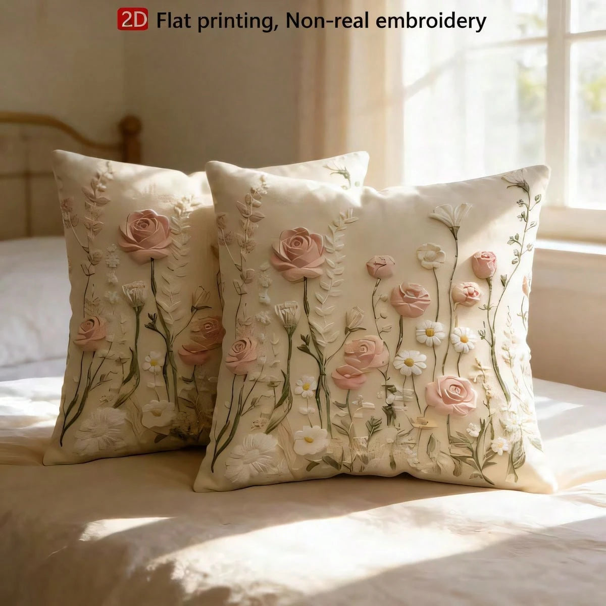2pcs Floral Pink Rose & Daisy Pattern Flat Printed Pillow Covers, Soft & Comfortable Polyester, 45x45cm (17.72x17.72inch), Zipper Closure, Machine Washable, Suitable For Home Decor, Living Room, Bedro