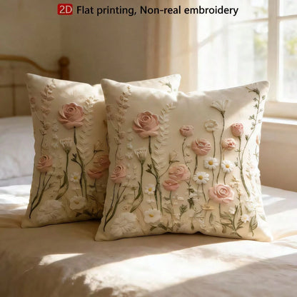 2pcs Floral Pink Rose & Daisy Pattern Flat Printed Pillow Covers, Soft & Comfortable Polyester, 45x45cm (17.72x17.72inch), Zipper Closure, Machine Washable, Suitable For Home Decor, Living Room, Bedro
