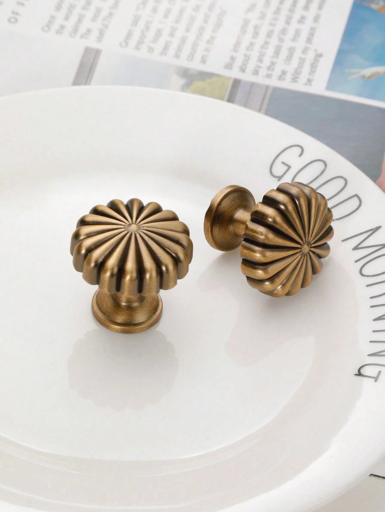 2pcs French Style Brass Cabinet Door Handles, Wardrobe Door Drawer Vintage New Chinese Style