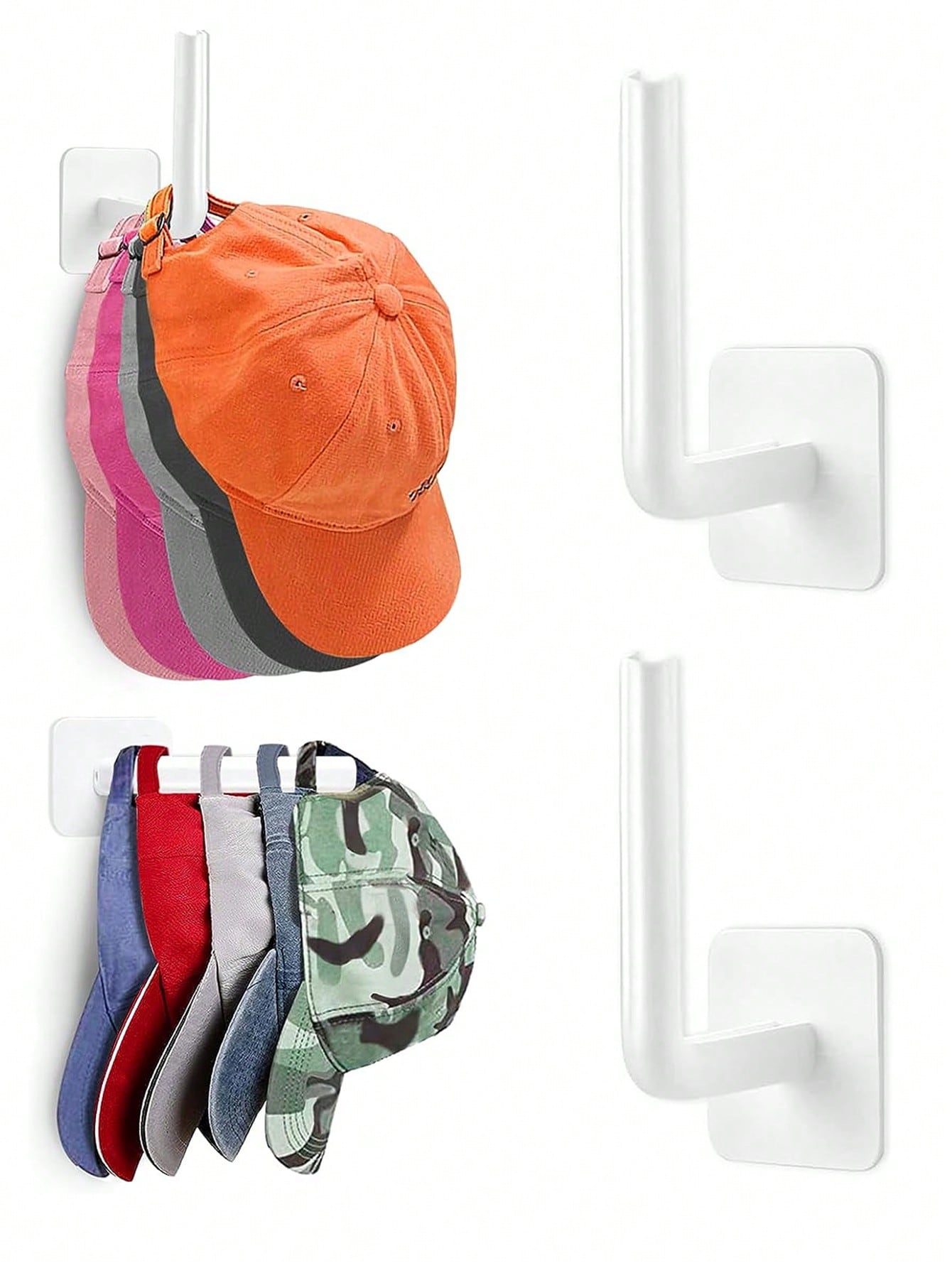 2pcs Hat Rack For Wall Hat Organizer Hat Racks For Baseball Caps, Adhesive Hat Hooks For Wall, No Drilling Hat Hangers For Closet Cowboy Hat Holder Display, Sticky Hat Storage For Baseball Caps Hanger