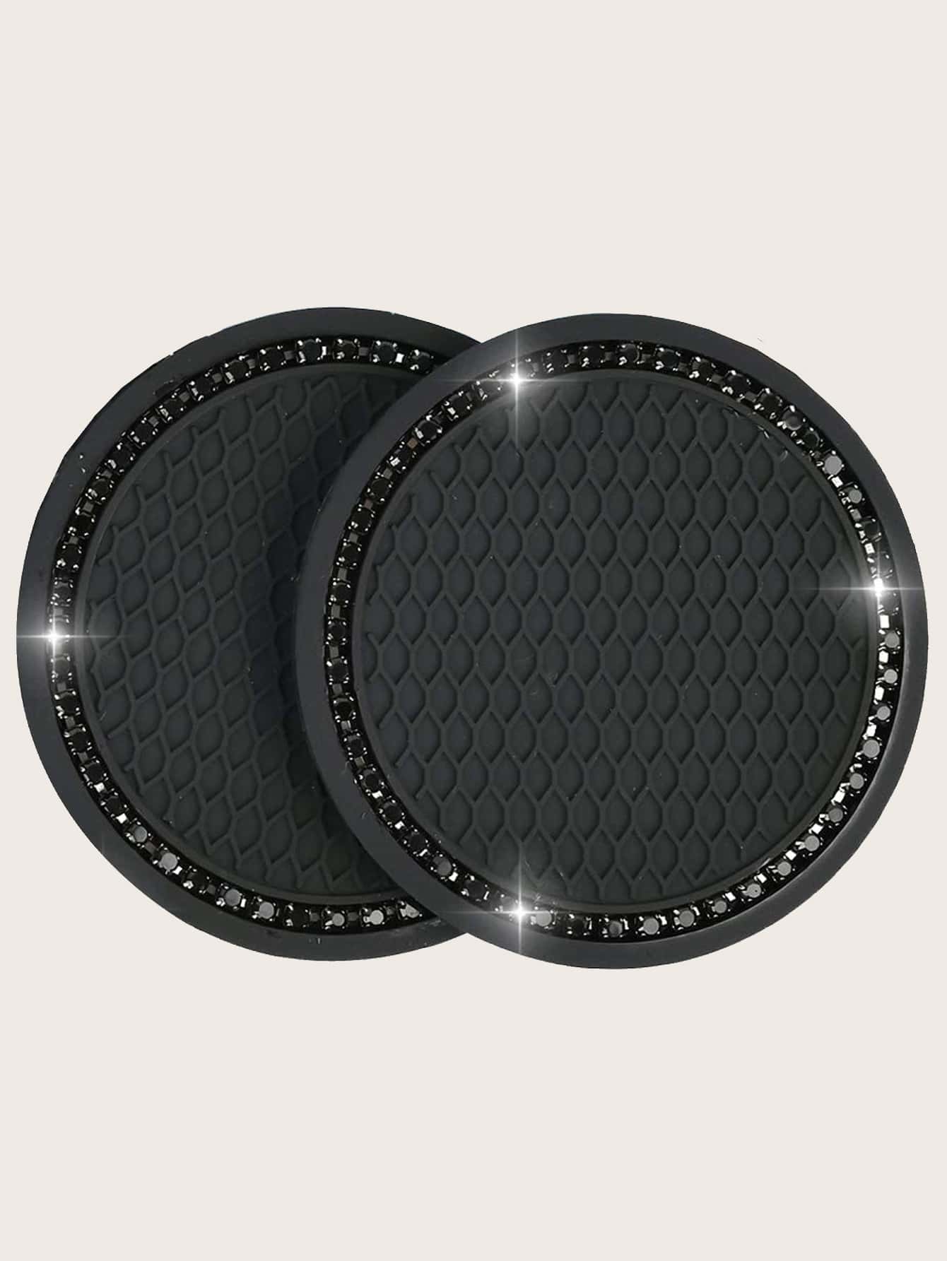 2pcs Honeycomb Embossed Rhinestone Decor Car Coaster