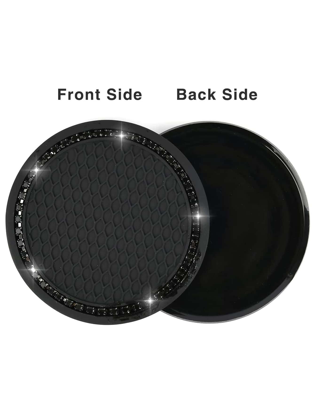 2pcs Honeycomb Embossed Rhinestone Decor Car Coaster