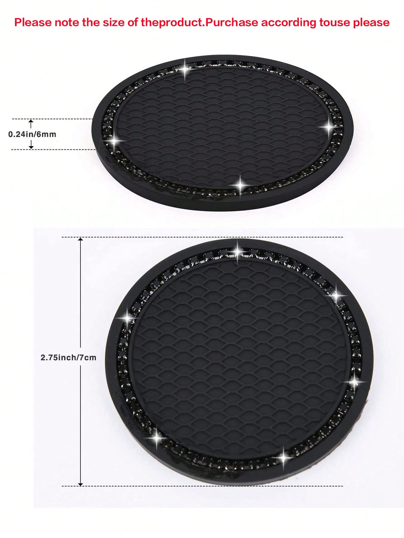 2pcs Honeycomb Embossed Rhinestone Decor Car Coaster