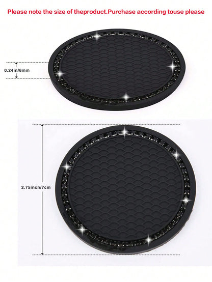 2pcs Honeycomb Embossed Rhinestone Decor Car Coaster
