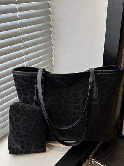 2pcs Large Capacity Leopard Velvet Handbag, With Dual Handles, Ideal For Commuting To Work Or School. This Spacious, Lightweight Tote Bag Combines Classic Casual And Business Casual Styles. It Is Very
