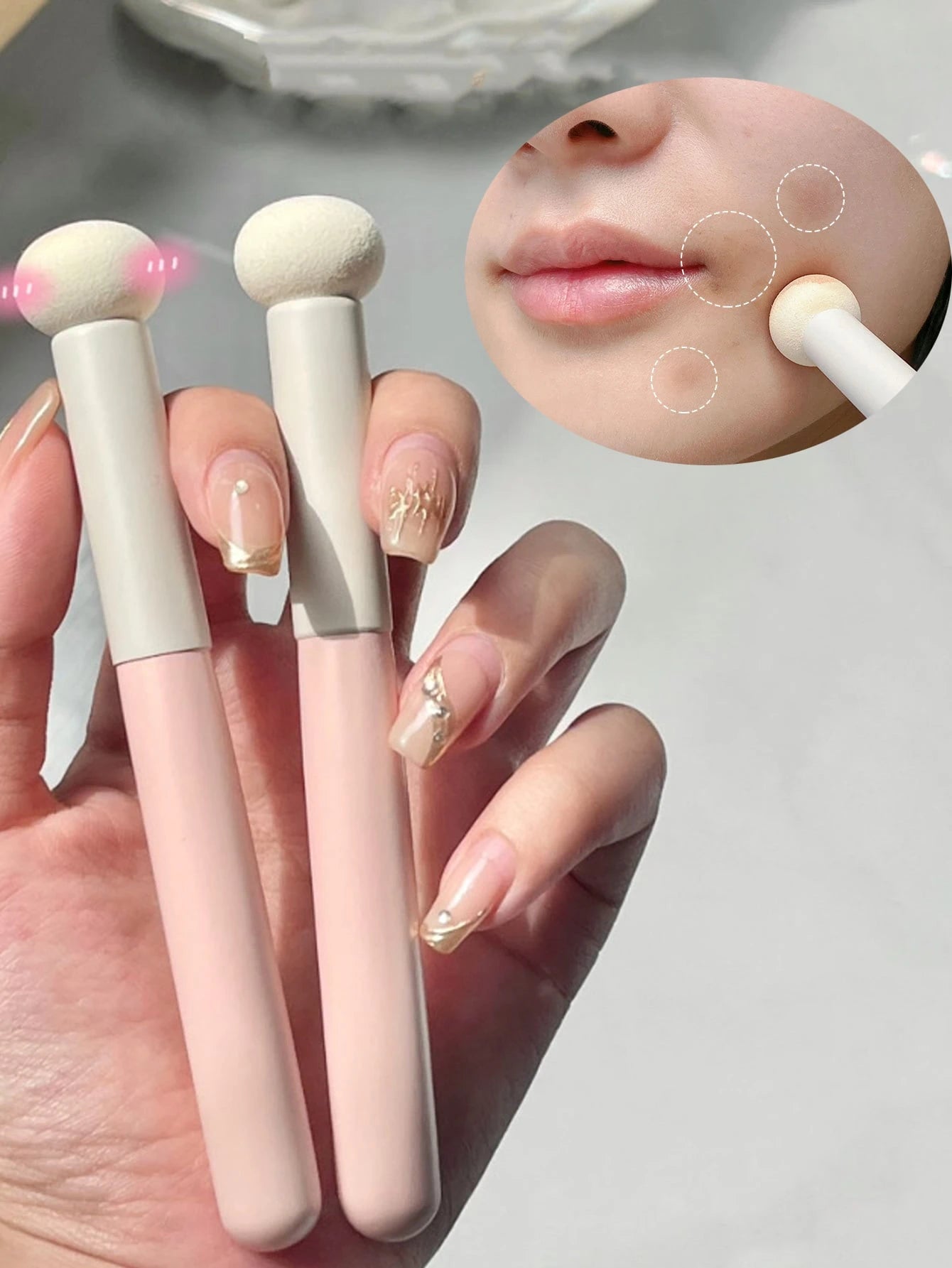 2pcs Makeup Sponge Puff Mushroom-Shaped Puff And Round Tip Blending Sponge Brush, Ideal For Wet And Dry Use, Makeup, Cheap, Room Decor, Vanity, Travel, Bedroom, Makeup Accessories, Puff, Makeup Blende