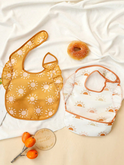 2pcs Mess Proof Baby Bib- Waterproof & Lightweight Baby-Led Weaning Apron| 100% Polyester, Easy Clean & Machine Washable (Leopard, Small 6-24 Months)