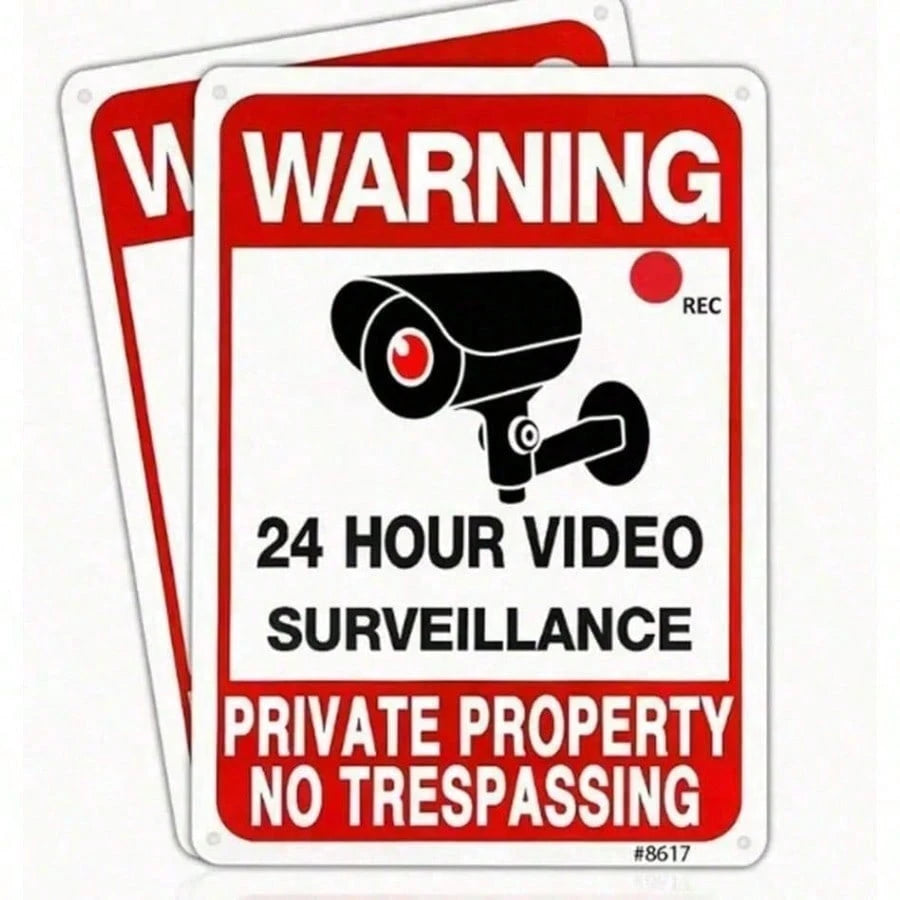 2pcs Metal No Trespassing Signs- Video Surveillance Warning Signs For Private Property- Weatherproof Aluminum Security Signs For Yard, Home & Outdoor- Reflective Lettering For Night Visibility, Alu