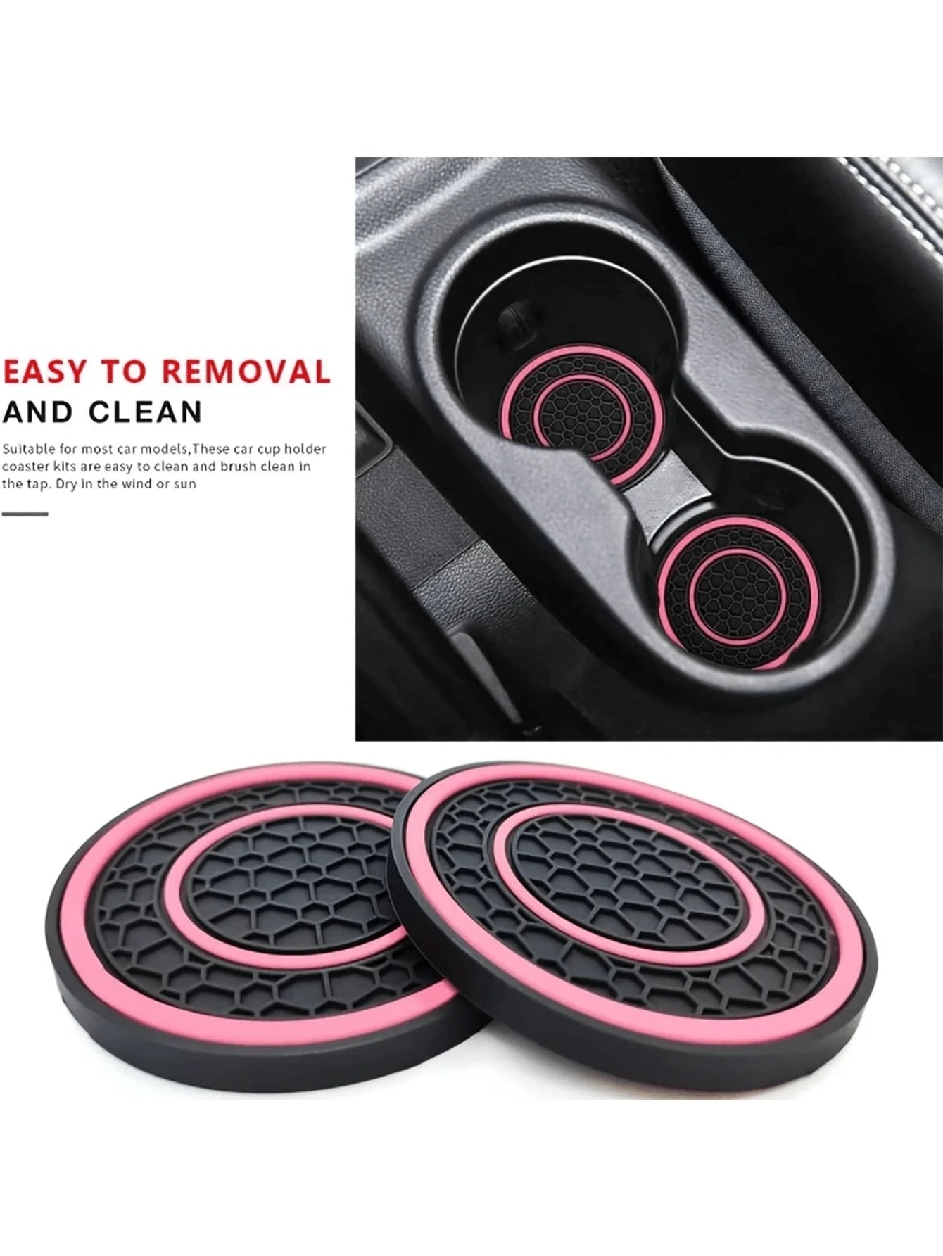 2pcs Multi-Color Rubber Cup Holders, Premium Rubber Car Cup Mats- Non-Slip, Dust-Proof, Easy To Clean- Fit Most Vehicles, Red & Black Design