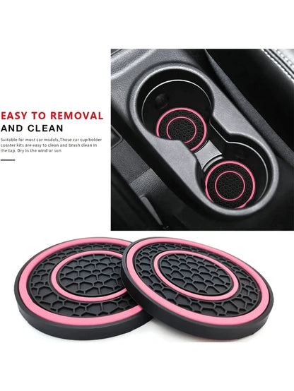 2pcs Multi-Color Rubber Cup Holders, Premium Rubber Car Cup Mats- Non-Slip, Dust-Proof, Easy To Clean- Fit Most Vehicles, Red & Black Design