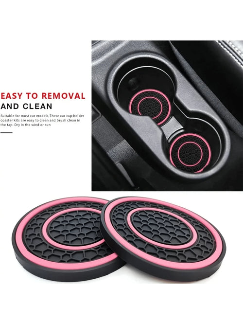 2pcs Multi-Color Rubber Cup Holders, Premium Rubber Car Cup Mats- Non-Slip, Dust-Proof, Easy To Clean- Fit Most Vehicles, Red & Black Design