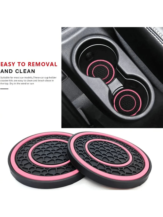 2pcs Multi-Color Rubber Cup Holders, Premium Rubber Car Cup Mats- Non-Slip, Dust-Proof, Easy To Clean- Fit Most Vehicles, Red & Black Design