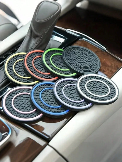 2pcs Multi-Color Rubber Cup Holders, Premium Rubber Car Cup Mats- Non-Slip, Dust-Proof, Easy To Clean- Fit Most Vehicles, Red & Black Design