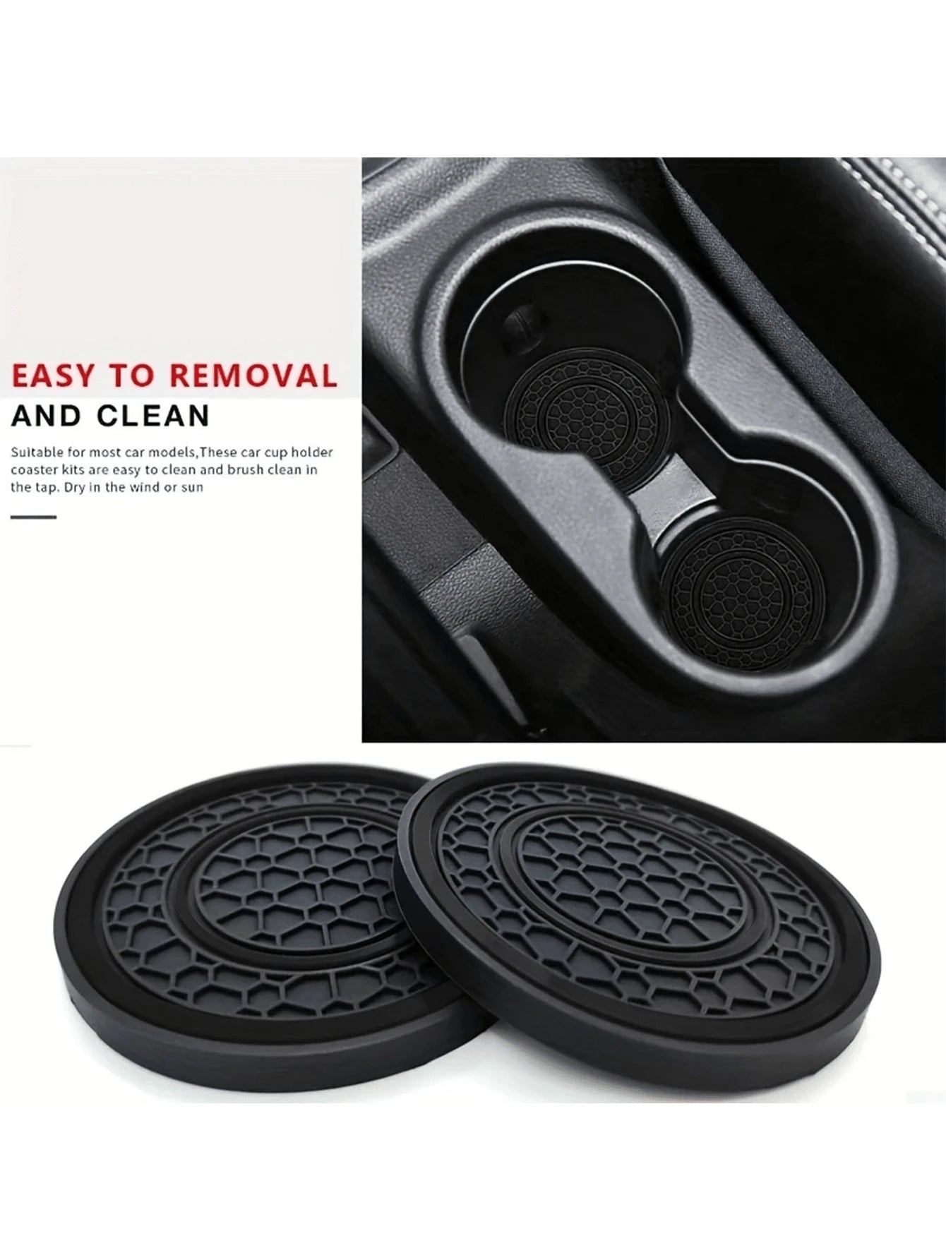 2pcs Multi-Color Rubber Cup Holders, Premium Rubber Car Cup Mats- Non-Slip, Dust-Proof, Easy To Clean- Fit Most Vehicles, Red & Black Design