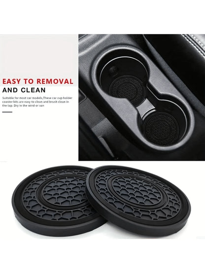 2pcs Multi-Color Rubber Cup Holders, Premium Rubber Car Cup Mats- Non-Slip, Dust-Proof, Easy To Clean- Fit Most Vehicles, Red & Black Design