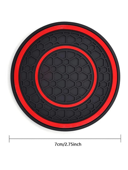 2pcs Multi-Color Rubber Cup Holders, Premium Rubber Car Cup Mats- Non-Slip, Dust-Proof, Easy To Clean- Fit Most Vehicles, Red & Black Design
