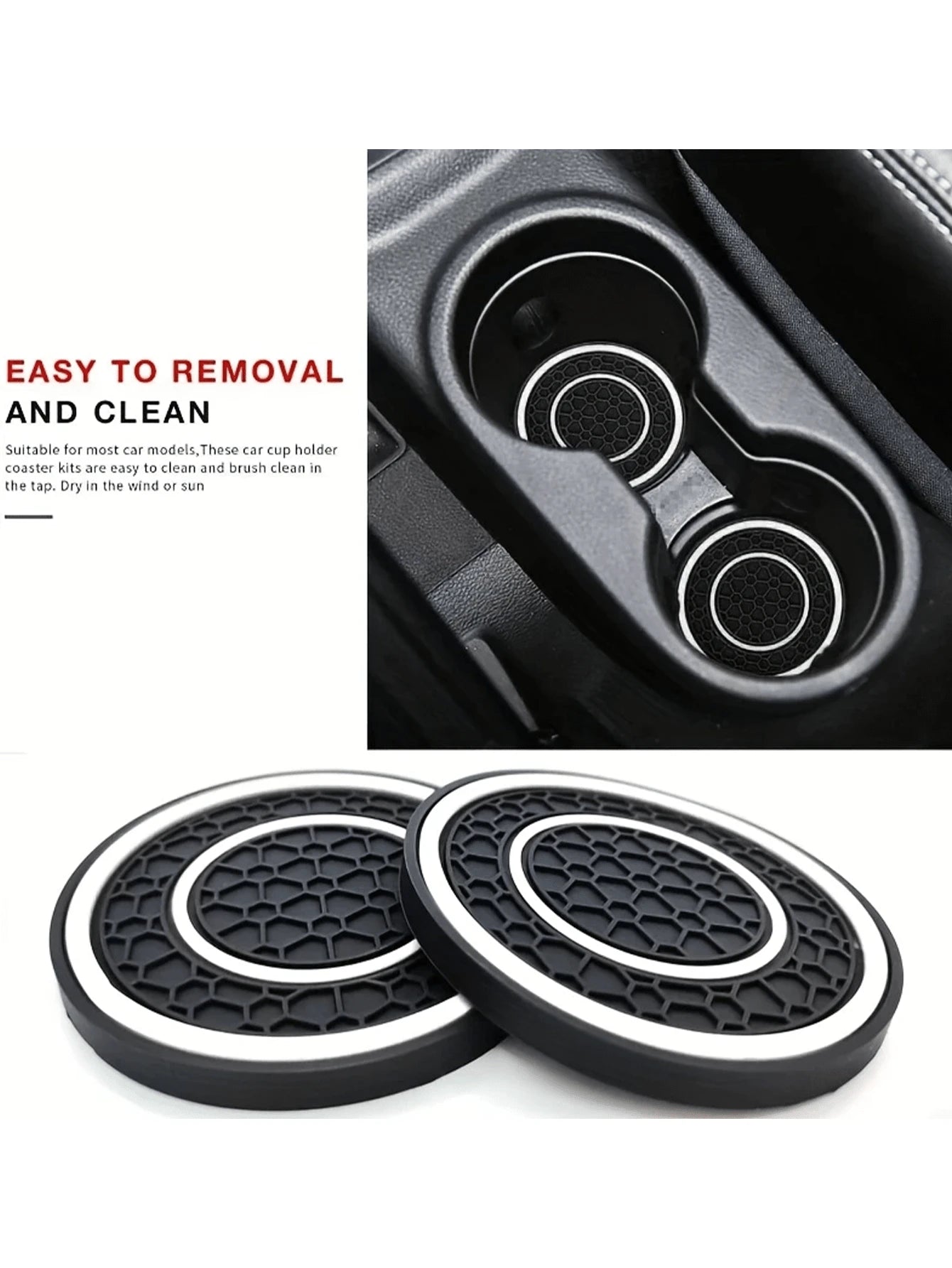 2pcs Multi-Color Rubber Cup Holders, Premium Rubber Car Cup Mats- Non-Slip, Dust-Proof, Easy To Clean- Fit Most Vehicles, Red & Black Design